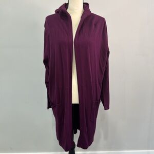 Belle by Kim Gravel Purple Open Front Cardigan Hoodie.  Sz 1X